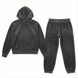 Ensemble de survêtement à capuche pour homme en coton épais 2-en-1 imprimé, délavé à l'acide, style streetwear vintage, avec strass, écologique et personnalisable - Product Image 2