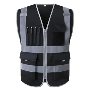 Breathable Fabric Safety Vest Black Mesh Spandex With Zipper With Reflective Strips Vest Night Riding Reflective Vest