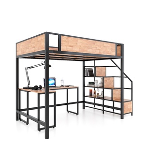Industrial Rubber <b>Wood</b> Dormitory <b>Bed</b> with 140x200cm Size & Integrated Iron Frame Decorative Shelves (GT012) - Product Image 5