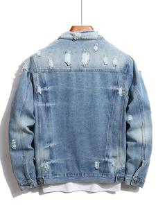 Elegante chaqueta de mezclilla desgastada Casual solapa de un solo pecho manga larga mezcla de algodón prendas de vestir exteriores con bolsillos chaquetas de mezclilla - Product Image 2
