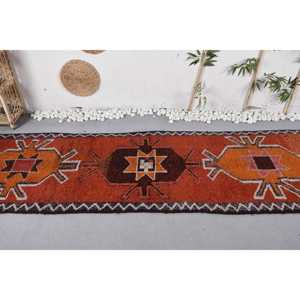 Tapis Vintage Bohème Rouge Orange Turc 3.1 X 10.4ft Laine Matériel Latex Support pour Entrée Chevet Rectangulaire Patchwork - Product Image 3