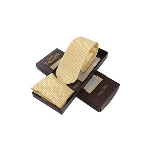 Ensemble cravate et mouchoir en microfibre satinée jacquard rayée violet beige marron imprimée, dans un coffret cadeau - Product Image 3