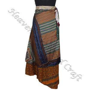 ใหม่กระโปรงผ้าไหมผ้าซิ่นเมจิกผ้าซิ่นสองชั้นแบบกลับด้านได้สำหรับผู้หญิงชุดผ้าไหมวินเทจยาวส่าหรี - Product Image 6