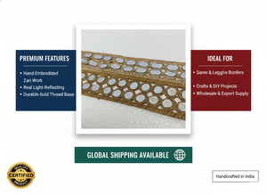 ขอบผ้าซารีลายปักลูกไม้สไตล์วินเทจ ผลิตด้วยเครื่องจักร เป็นมิตรกับสิ่งแวดล้อม งานปักดิ้นซิปแบบชาติพันธุ์ ขายส่ง ลายเรขาคณิต สำหรับชุดเจ้าสาว - Product Image 6