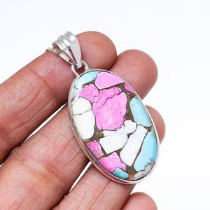 Collar con Colgante de Piedra Preciosa de Algodón de Azúcar, Colgante Ovalado de Plata de Ley 925, Joyería de Piedra Preciosa Estilo Turquesa Hecha a Mano, Regalo para - Product Image 3