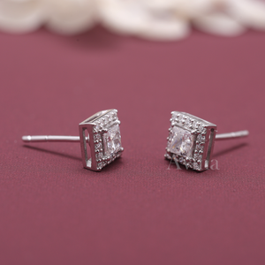 IGI Certified Lab Grown Diamond Princess Cut Halo Stud <b>Earrings</b> 9K White / Yellow & Rose Gold Square Diamond <b>Earrings</b> - Product Image 4