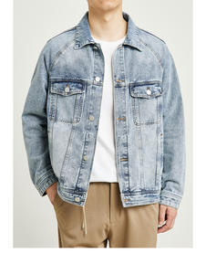 Nouvelle arrivée veste en jean délavé personnalisée grande taille avec poches matelassées décorations XL Veste en jean remplie de coton pour hommes - Product Image 3