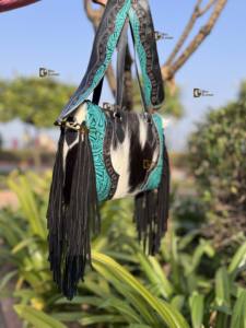 Sac fourre-tout en cuir de vachette occidental, cuir sculpté à la main, franges en cuir, sac à main élégant, sacs en cuir pour femmes, multi-usages - Product Image 2