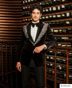 ชุดทักซิโด้ปักด้วยมือดีไซน์เนอร์สีดำชุดสูทพิเศษสำหรับผู้ชายแจ็คเก็ตอินเดียงานแต่งงาน jodhpuri - Product Image 1