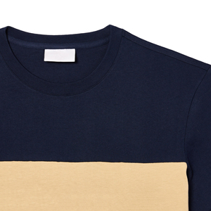 Camiseta de Hombre Azul Marino con Bloques de Color, Manga Corta, Cuello Redondo, Corte Regular, Informal, 100% Algodón Jersey, Ribete en Contraste - Product Image 5