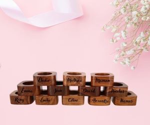 Anillos de tejido con cuentas de madera con borlas, servilleteros con cuentas de madera, Decoración de mesa, hebillas para servilletas, venta al por mayor, servilletero, restaurante - Product Image 2