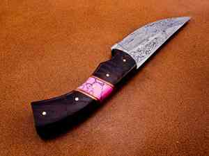 มีดสกินเนอร์เหล็กดามัสกัสปรับแต่งได้ OEM ทำจากหนังมีลวดลายบิดด้ามไม้ - Product Image 2