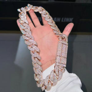 เครื่องประดับเพชรแบบเต็ม925หนักสร้อยคอชุบทอง18K ประดับเพชรแท้สำหรับผู้ชาย - Product Image 6