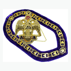 33 Degree Masonic Regalia 33RD Degree Scottish Rite Golden Chain Purple Velvet Back Chain <b>Collar</b> with Small Pendant Jewel - Product Image 1