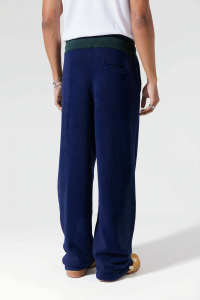 กางเกงสเวตเตอร์ผ้าลูกฟูกของผู้ชายทันสมัยสีน้ำเงินเข้มสวมใส่สบายๆทุกฤดูกาลปรับเอวและข้อเท้าแบบผูกเชือกได้ผ่อนคลาย - Product Image 3