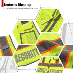 High Visibility <b>Reflective</b> Security <b>Vest</b> for Men and Women Canvas Fabric Reversible 5 Pockets Front Zipper Mesh Safety <b>Vest</b> - Product Image 5