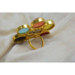 Anillo de piedra de Latón chapado en oro vintage con chapado en oro de 18 quilates y anillos de joyería de moda de piedras preciosas de colores - Product Image 3