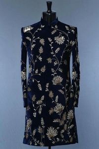 2024 Elegant Embroidery Velvet Sherwani <b>Pant</b> Dress Beautifully Embellished Crystal Glass Beads Stone Dabka Work Plus Size - Product Image 2