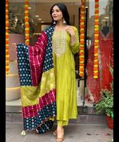 Salwar Kameez pakistanais Sonia pour femmes, robes prêtes à porter, ensembles pour filles, enfants et femmes, style vintage, longueur ras du sol, en lin crêpe, coupe trapèze, naturel
