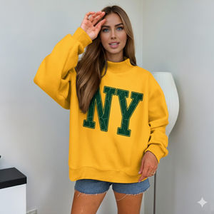 Sweat-shirt de haute qualité en polyester/coton surdimensionné à col montant pour femme - Product Image 5