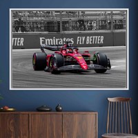 Tableau sur toile Charles Leclerc Ferrari F1 : Décoration murale encadrée noire, TOILE ENCADRÉE BLANCHE