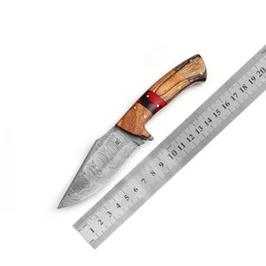 Cuchillo de caza de supervivencia táctico con mango de madera de hoja de Damasco fija de alta calidad con funda, cuchillo de caza portátil - Product Image 6