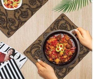 Handcrafted Beaded Rectangle Beige-Golden <b>Table</b> <b>Mat</b> for Weddings Christmas Decorations Family Gatherings Parties - Product Image 5