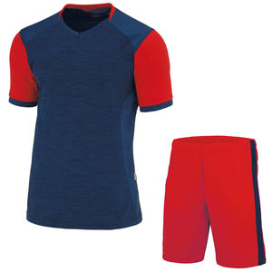 Conjunto de ropa de fútbol de media manga con sublimación personalizada, pantalones cortos de cintura elástica con cuello en V y tela de poliéster térmico con patrón sólido - Product Image 1