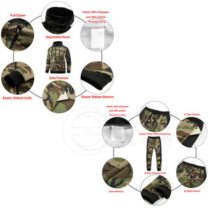 Survêtements zippés camouflage pour hommes, vierges, personnalisables avec logo brodé, fabrication de vêtements, tenue décontractée, motif uni - Product Image 6