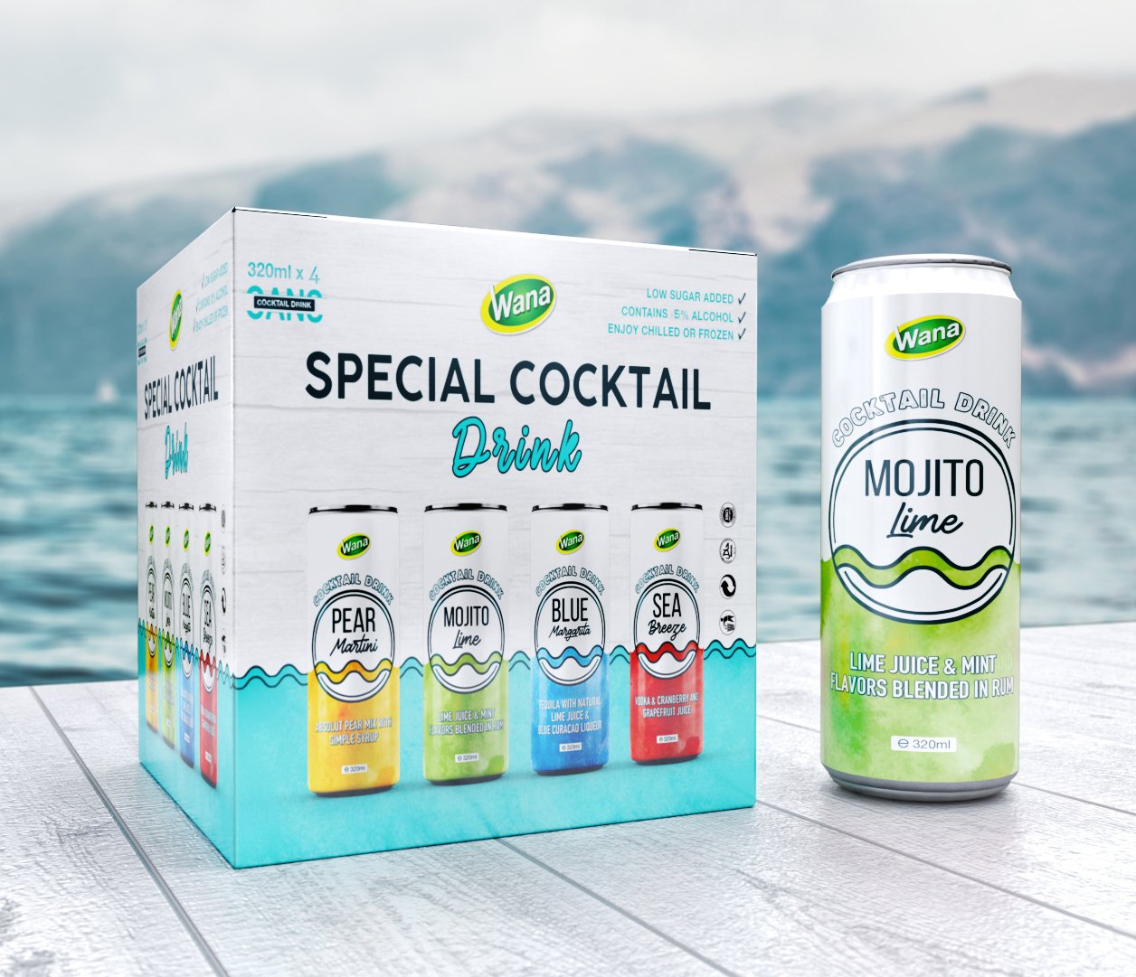 MOJITO коктейльный напиток со вкусом лайма, горячий товар летом, сервис охлаждение // холодная упаковка-4 шт. с гладкой баночкой 320 мл