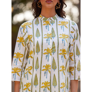 Floral Printed Woven Cotton Natural Waist Three Quarter Sleeve Straight <b>Hem</b> Loose Fit Casual Summer Wear Kurta Set - Product Image 4