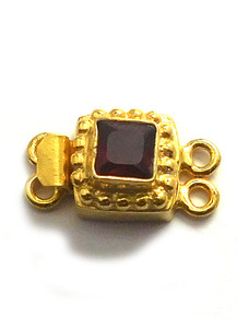 Prem Bhaya rouge grenat pierre précieuse 1 brin 2 brins 3 brins fermoir boîte carrée plaqué or 18 carats 19X10X8MM fabrication de bijoux B806 - Product Image 3