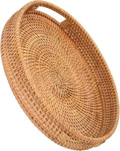 Custom <b>Large</b> Natural Solid Rattan Serving <b>Tray</b> Rustic Style for Sushi Fruit Dessert Coffee Decorative Storage - Product Image 2