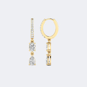 Pendientes Colgantes Huggie con Diamantes Redondos, Pera y Ovalados de 1.40 CTW, Oro, Diamantes Cultivados en Laboratorio, Color E, VVS2, Joyería Lineal para Mujer - Product Image 3