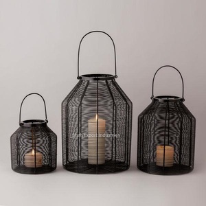 Linterna de vela de hierro de Venta caliente, linterna colgante metálica negra para decoración de fiesta de eventos en casa, Juego de 3 linternas de piso - Product Image 4
