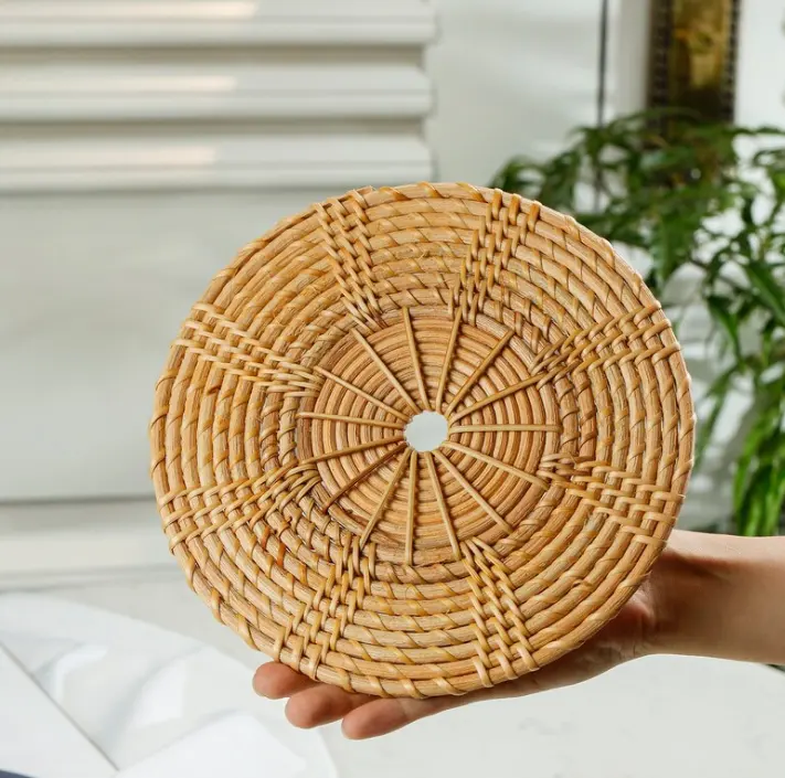 Best selling products 2022 in usa amazon set of 4 boho wall decor and coaster Rattan placemats