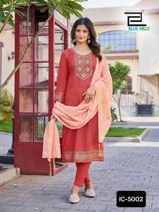 Indian Ethnic Wear Rayon Foil Print Embroidery Work Wedding Leranath Fashion Readymade Salwar Kameez Chanderi Print Latkan - Product Image 6