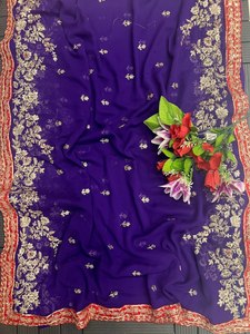 Hermoso Sari de Georgette suave de diseñador indio con hermoso diseño de bordado, Sari de boda y fiesta de estilo pakistaní - Product Image 3
