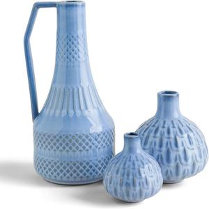 Diseño de acristalamiento azul Florero de cerámica hecho a mano indio Decoración del hogar Oficina y Hotel Diseño moderno Floreros de cerámica elegantes - Product Image 4