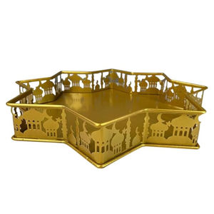 Bandeja decorativa de mesa para servir comida, accesorios de decoración de Ramadán, bandeja de Metal de forma redonda de Color blanco de la mejor calidad - Product Image 5