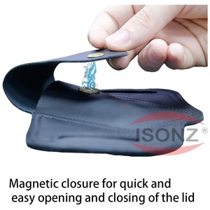 Couteau de poche pliant en cuir noir personnalisé étui pour couteau avec fermeture à bouton - Product Image 4