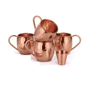 Mix Hammered Design Moscow Mule Copper <b>Mugs</b> of Pair With Free Jigger & Straw for Home Hotel Restaurant Bar Use Drink Ware - Product Image 5