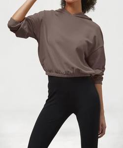 Sudadera con capucha de gran tamaño recortada alta personalizada para mujer, jersey con capucha, sudadera informal de punto de invierno, ropa de salón, ropa informal - Product Image 6