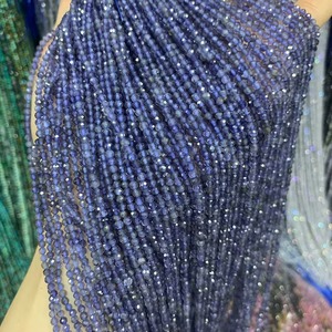 Iolite ronde naturelle à facettes 3mm 4mm perles en vrac perles de pierre véritable petit brin complet 15.5 pouces - Product Image 3