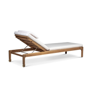 Chaise longue moderne en teck avec dossier inclinable multi-positions et coussin extérieur pleine longueur - Product Image 6