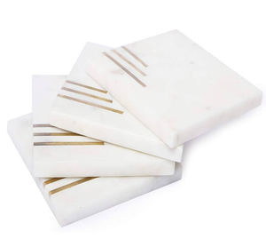 Ensemble de sous-verres en marbre en bois Style classique tampons de pierre ronds support de caboteur en métal pour la cuisine fabriqué en Inde - Product Image 4