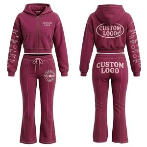 Custom Brand Logo Trending Women's Tracksuits <b>Sets</b> Women Zipper up Hoodie Flare Pants 2 Piece <b>Set</b> Tracksuits for Women 2026 - Product Image 2