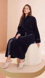 Albornoz de lino orgánico francés europeo de manga larga para mujer, Kimono con cinturón, bata de baño de Spa de lino 100% - Product Image 6