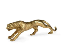 Sculpture d'animal moderne en laiton plaqué argent, petite statue de léopard pour la décoration de bureau ou de voiture, sculpture moderne chinoise d'Inde