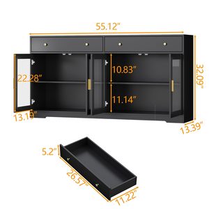 Buffet moderne noir avec éclairage LED et portes vitrées, meuble de rangement de <span class=keywords><strong>cuisine</strong></span>, credenza, meuble bar à café avec tiroirs - Product Image 6